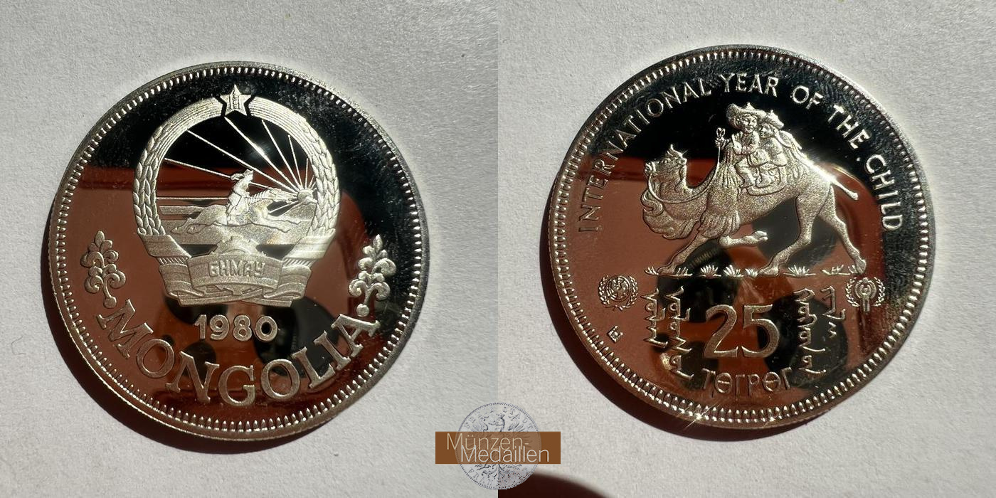  Mongolei 25 Tögrög 1980 (IYC) Proof FM-FRANKFURT KM# 39.1 Feinsilber: 19,82g   