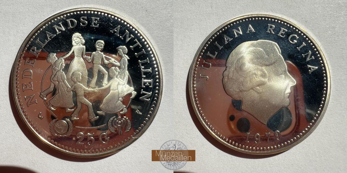  Niederländische 25 Gulden - Juliana 1979 (UNICEF) Proof FM-FRANKFURT KM# 22 Feinsilber: 25.18g   