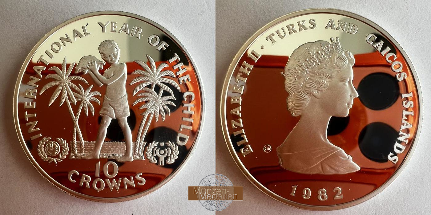  Turks und Caicos 10 Crowns - Elizabeth II 1982 (IYC) Proof FM-FRANKFURT KM#55 Feinsilber: 21.53g   