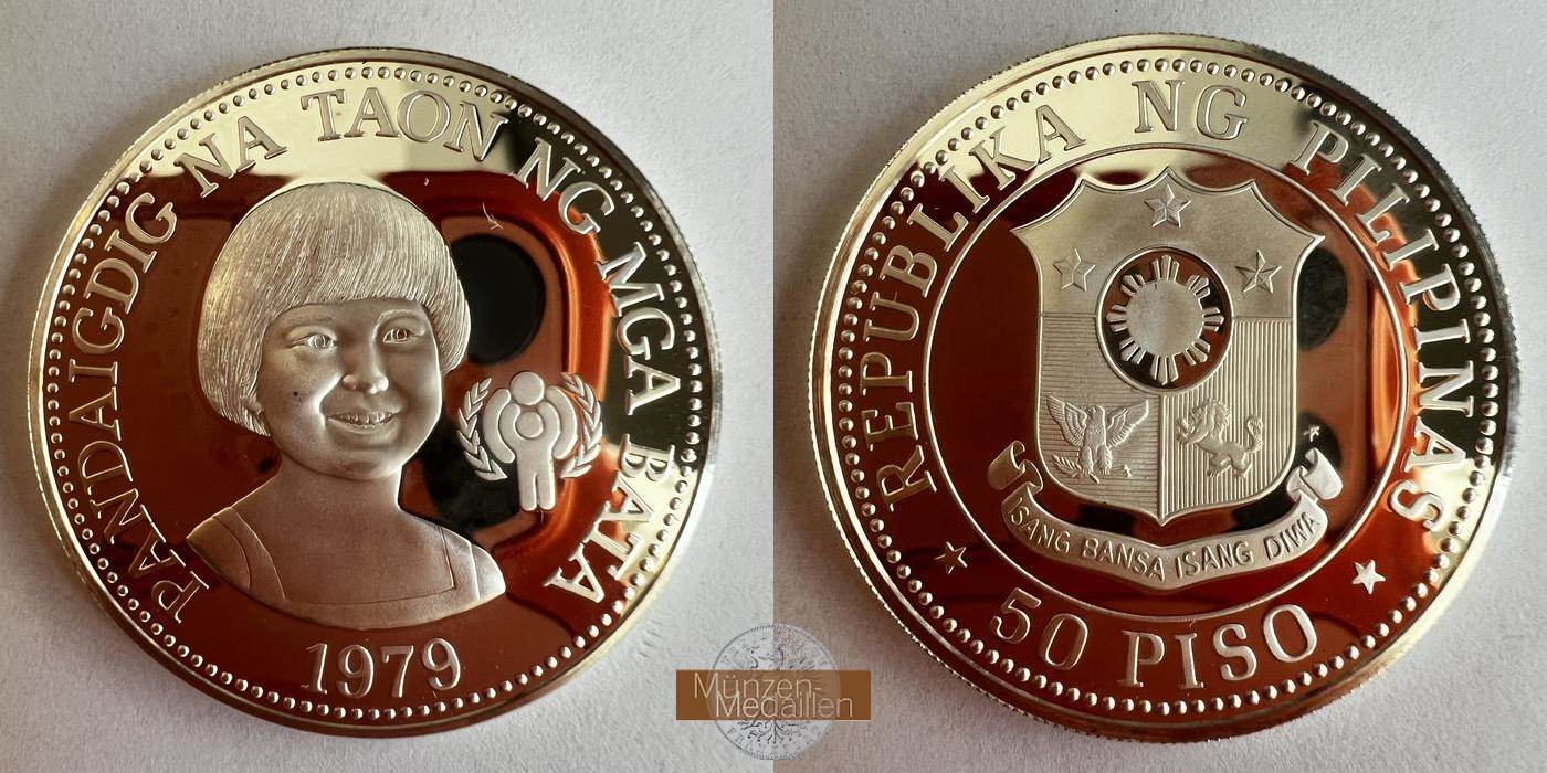  Philippinen 50 Piso 1979 (Year of the Child) Proof FM-FRANKFURT KM#229 Feinsilber: 25,345g   