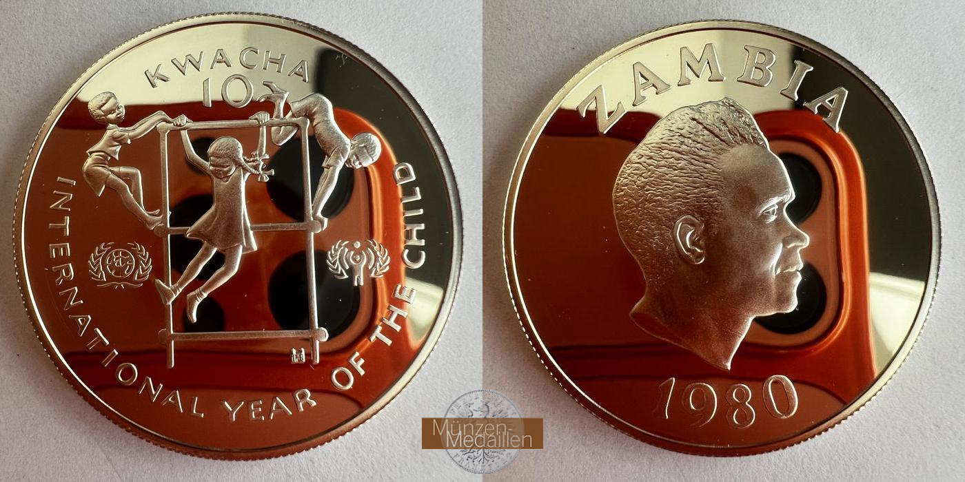  Sambia 10 Kwacha 1980 (IYC) Proof FM-FRANKFURT KM#21 Feinsilber: 25.18g   