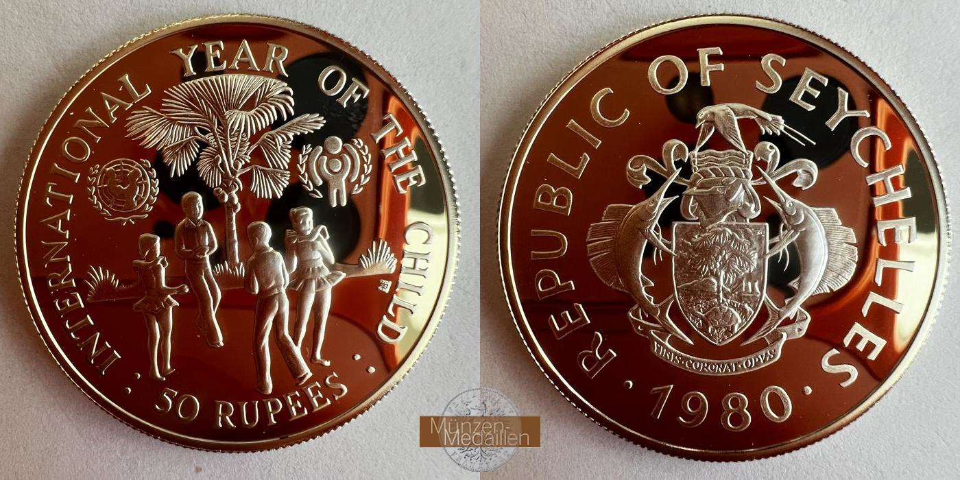  Seychellen 50 Rupees 1980 (UNICEF)(IYC) Proof FM-FRANKFURT KM#42 Feinsilber: 17,98g   