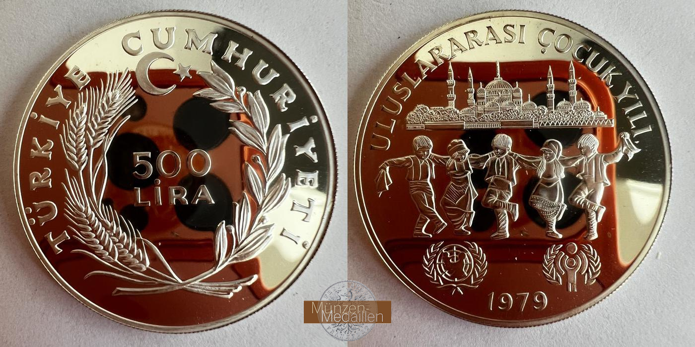  Türkei 500 Lira 1979 (Year of the Child) Proof FM-FRANKFURT KM#931 Feinsilber: 21,58g   