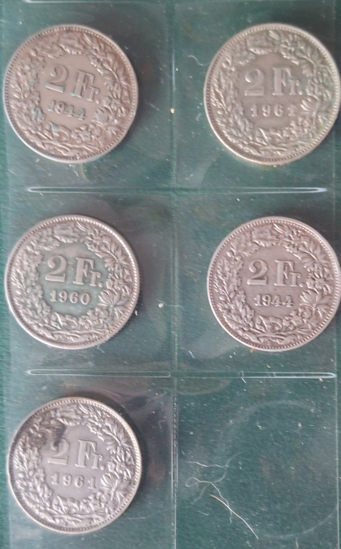  Schweiz 5x2 Franken Silberlot bis 1967 Gewicht 41,75g fein   