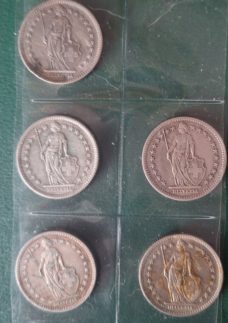  Schweiz 5x2 Franken Silberlot bis 1967 Gewicht 41,75g fein   