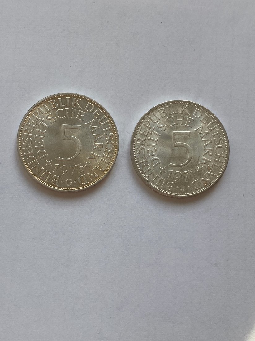  2 x 5 DM , stgl., 1971 J und 1973 G   