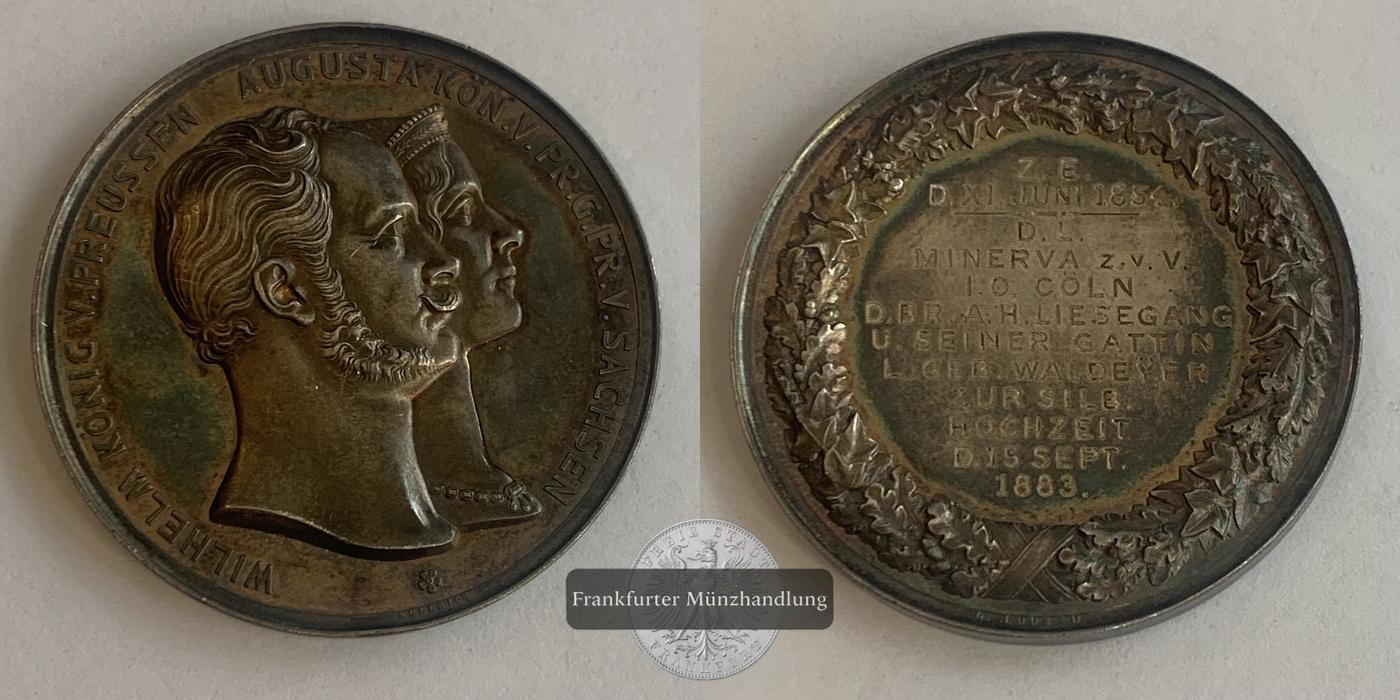  DE,Preussen Silbermedaille,Silberhochzeit von Wilhelm und Augusta 1883 FM-Frankfurt silber:58,38g   