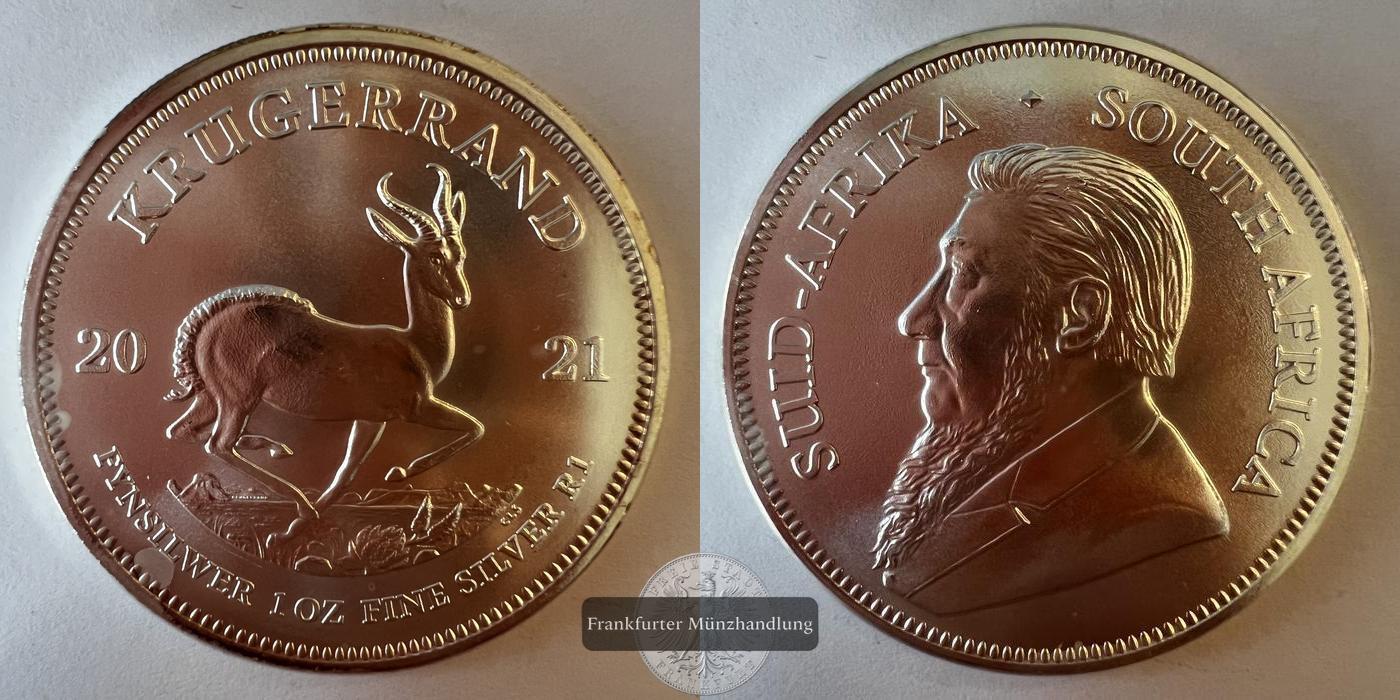  Süd Afrika 1 Rand Silber-Krügerrand 2021 FM-Frankfurt KM#691 Feinsilber: 31,1g   