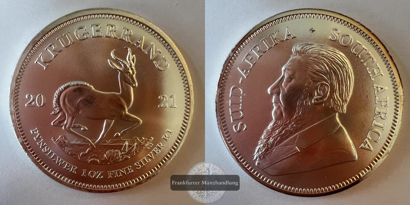  Süd Afrika 1 Rand Silber-Krügerrand 2021 FM-Frankfurt KM#691 Feinsilber: 31,1g   