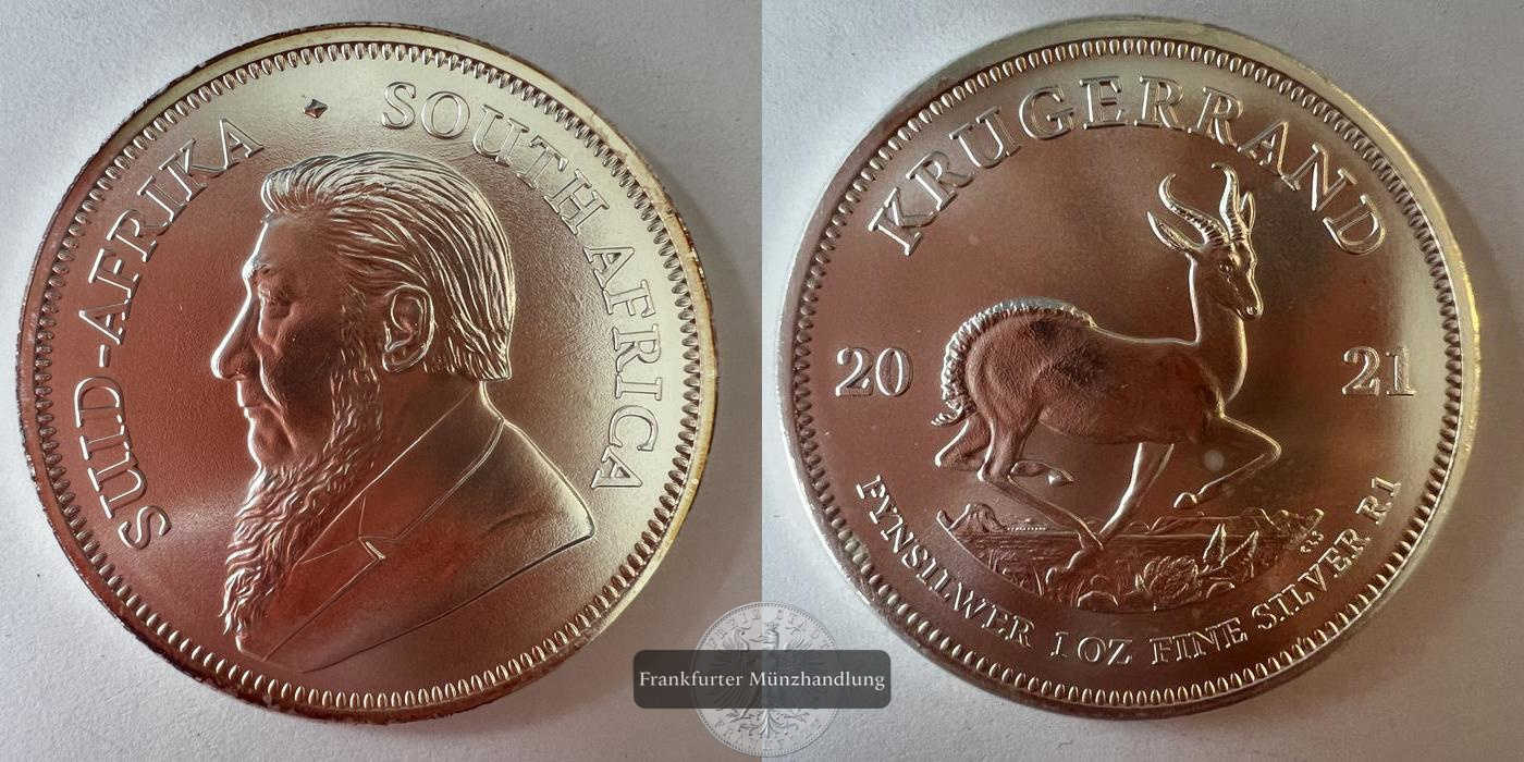  Süd Afrika 1 Rand Silber-Krügerrand 2021 FM-Frankfurt KM#691 Feinsilber: 31,1g   