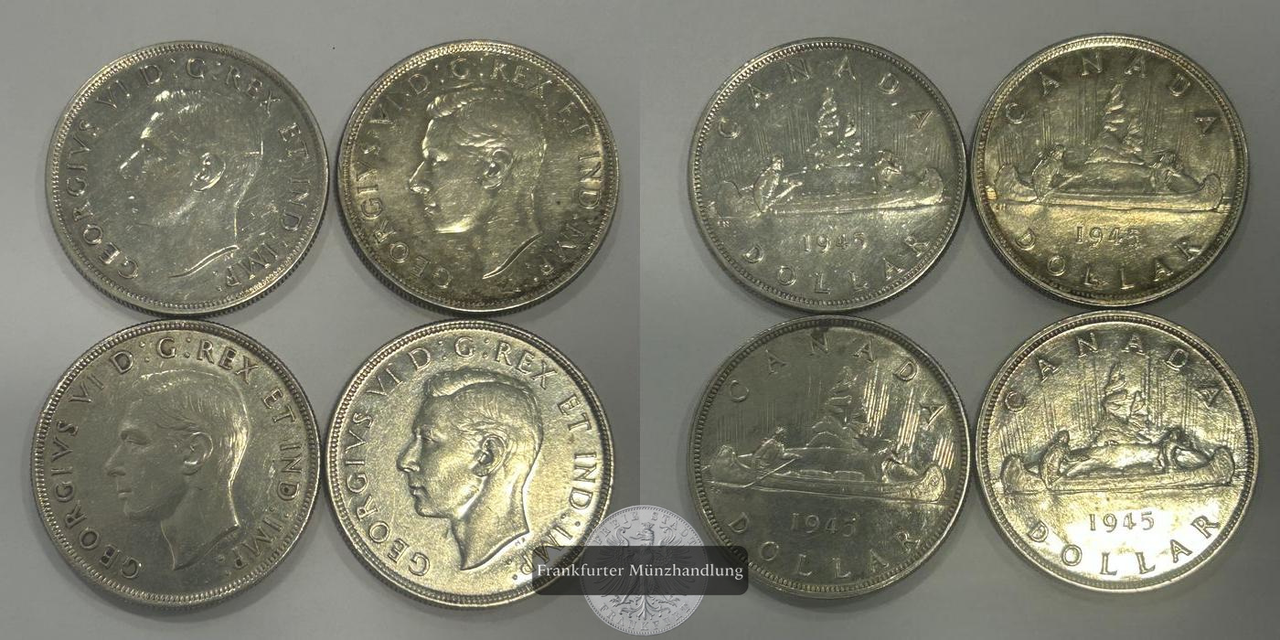  LOT: Kanada 4x 1 Dollar - George VI 1945 FM-Frankfurt KM#37 Feinsilber: 18,664g   