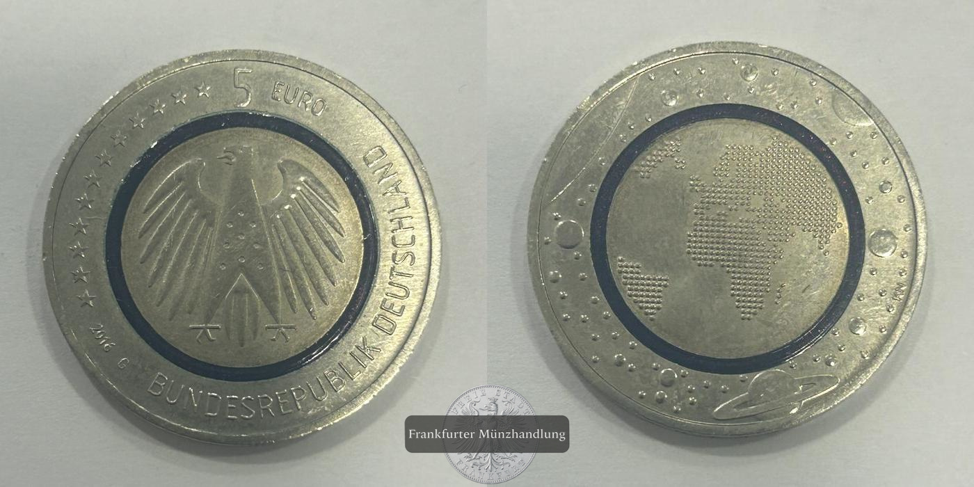  Deutschland 5 Euro 2016 G Planet Erde FM-Frankfurt KM#348 Trimetall 9g   