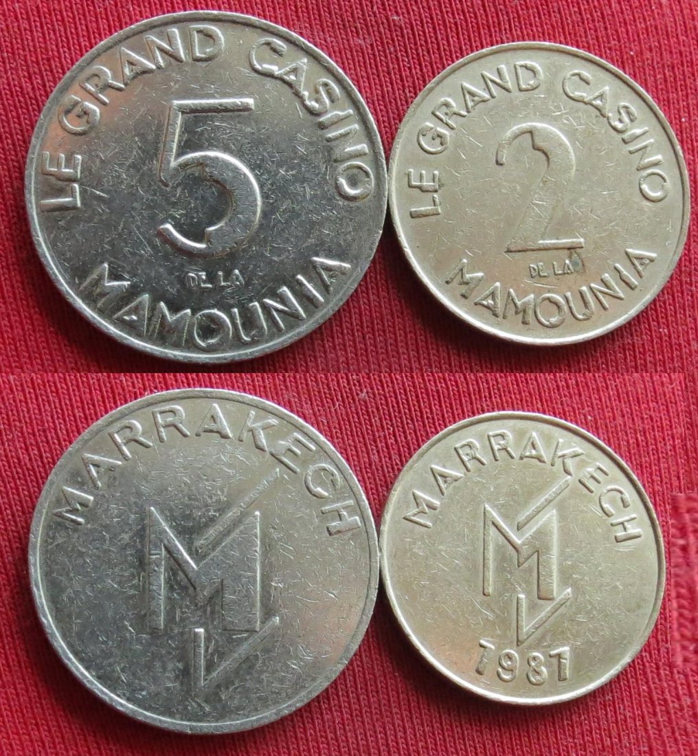  Morocco Casino Le Grand Mamounia 2 + 5 dirham 1987   