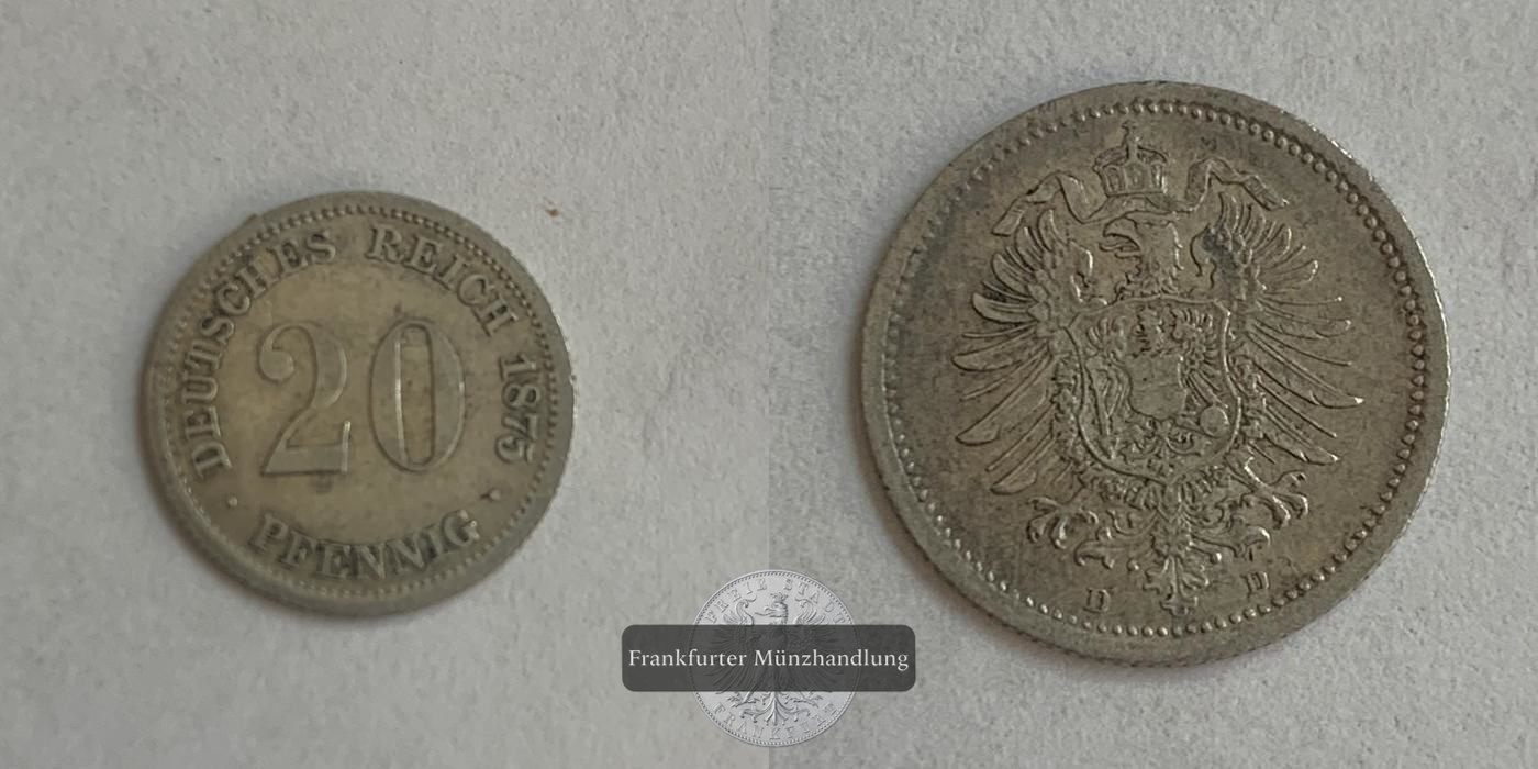  Dt. Reich 20 Pfennig 1875 Wilhelm I FM-Frankfurt KM#5 Feinsilber: 1g   