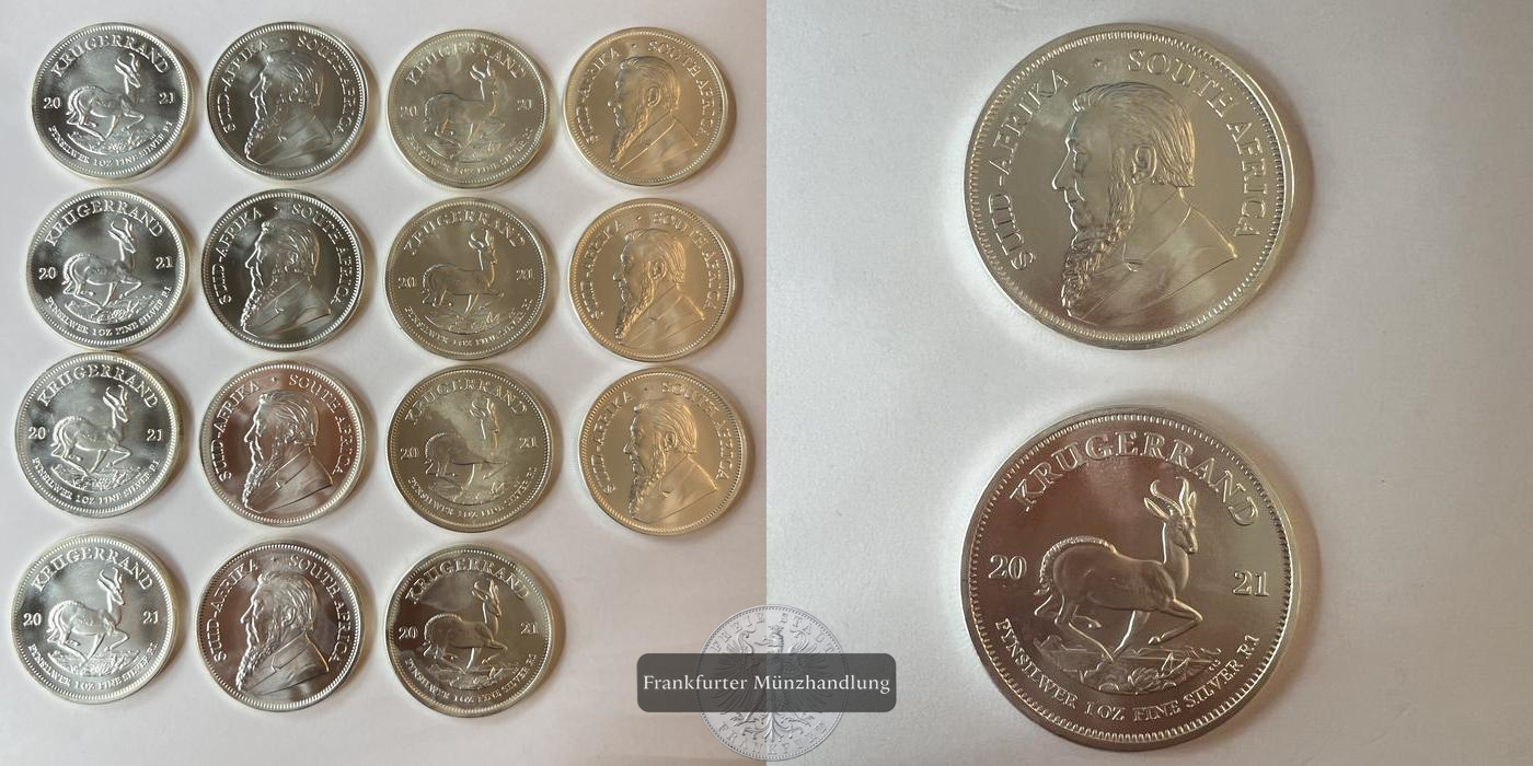  LOT: Süd Afrika 1 Rand 15x 2021 Silber-Krügerrand FM-Frankfurt KM#691 Feinsilber: 466g   
