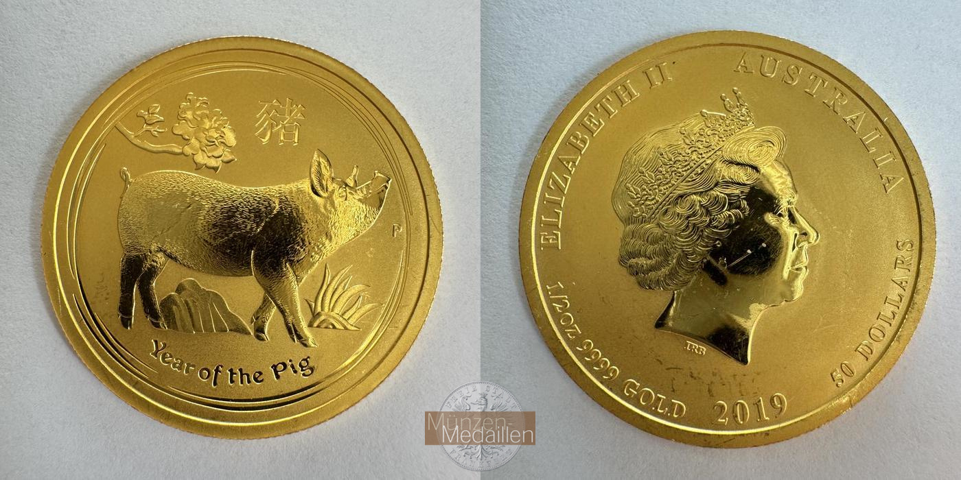 Australien 50 Dollar MM-Frankfurt KM#3785 Feingold: 15,55g Jahr des Schweins/ Year of the Pig 2019 