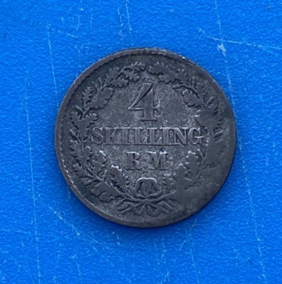  Dänemark 4 Skilling R.M. 1854 Frederik VII. Eichenkranz Silbermünze   