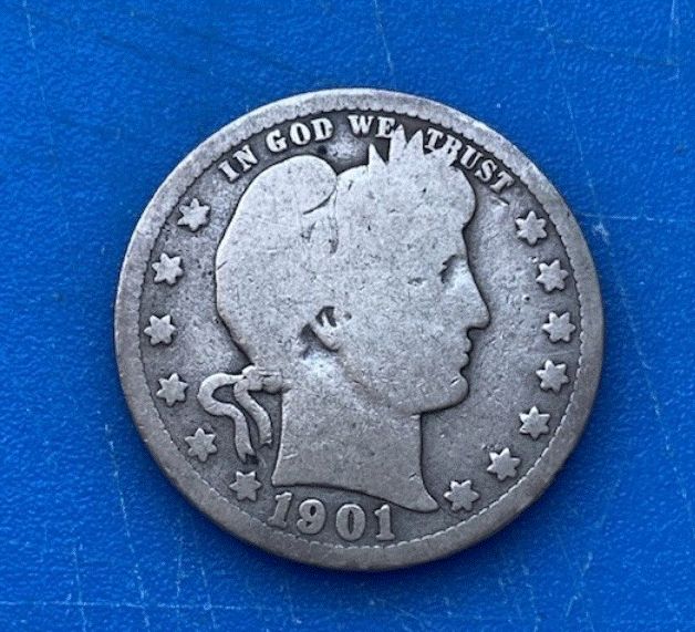  SILBER - USA 1/4 Dollar (Barber Quarter) 1901 Liberty Head   