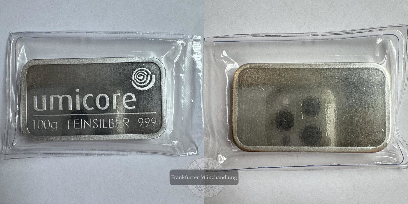  Umicore Silberbarren 100g 0.999er FM-Frankfurt Feinsilber: 100g   
