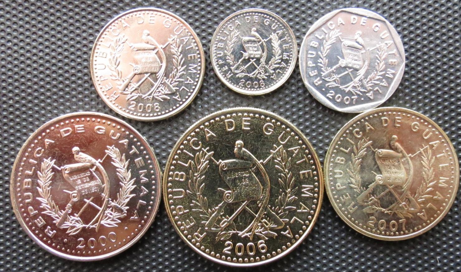  Guatemala  1 5 10 25 50 centavos 1 quetzal 2000 2006 2007 2008   