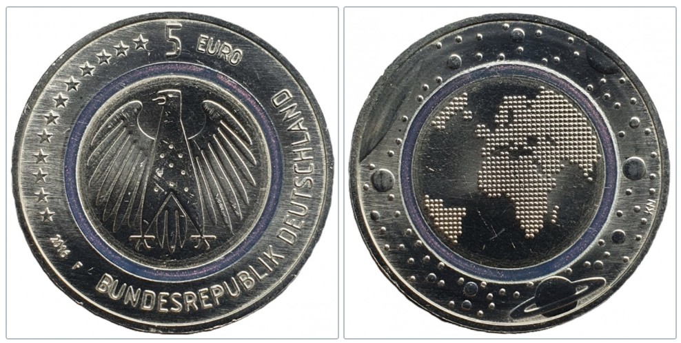 Deutschland 5 Euro, 2016 Planet Erde Münzzeichen: F - Stuttgart   