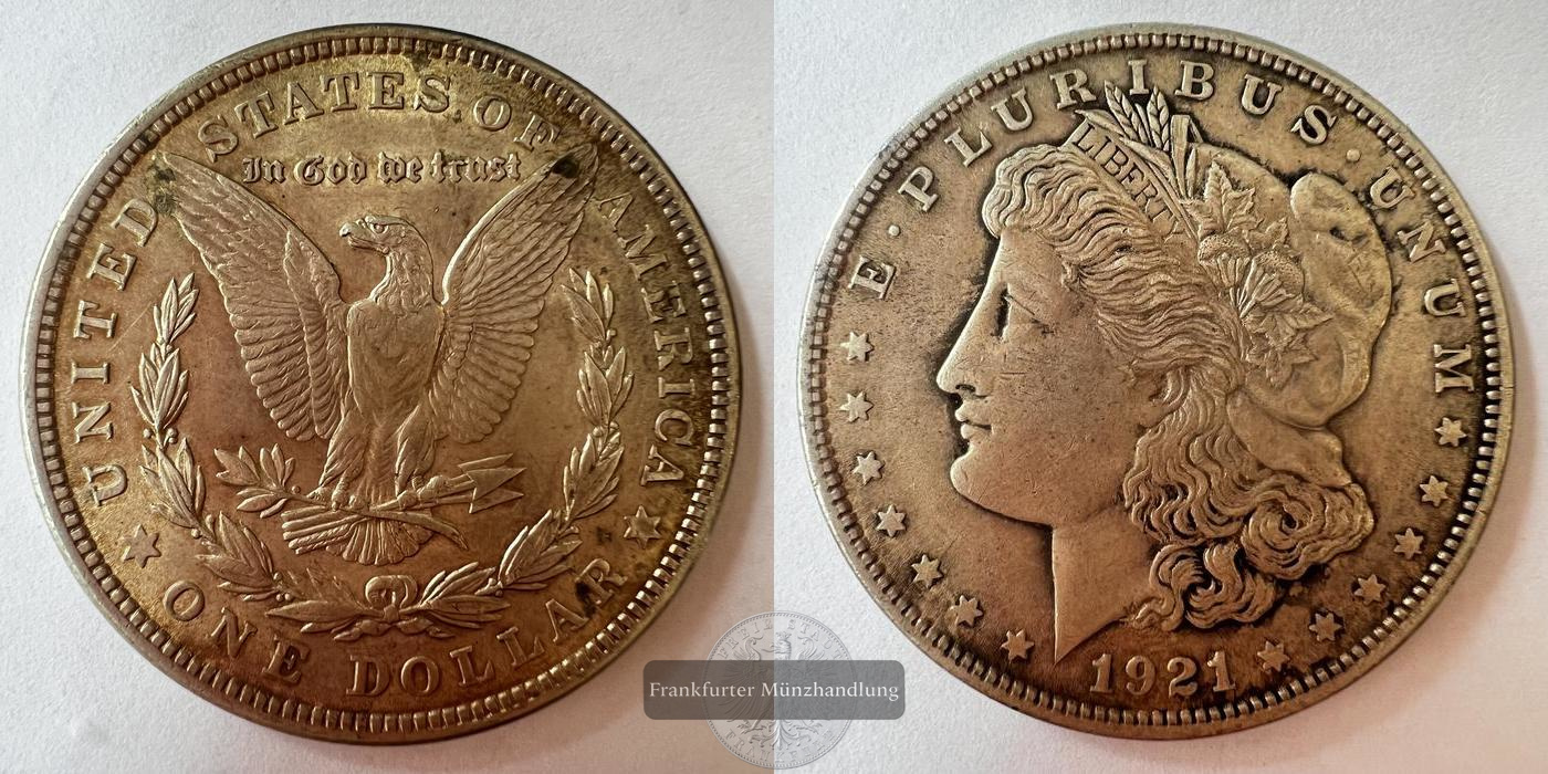 USA 1 Dollar 1921 Morgan Dollar FM-Frankfurt KM#110 Feinsilber: 24,057g   