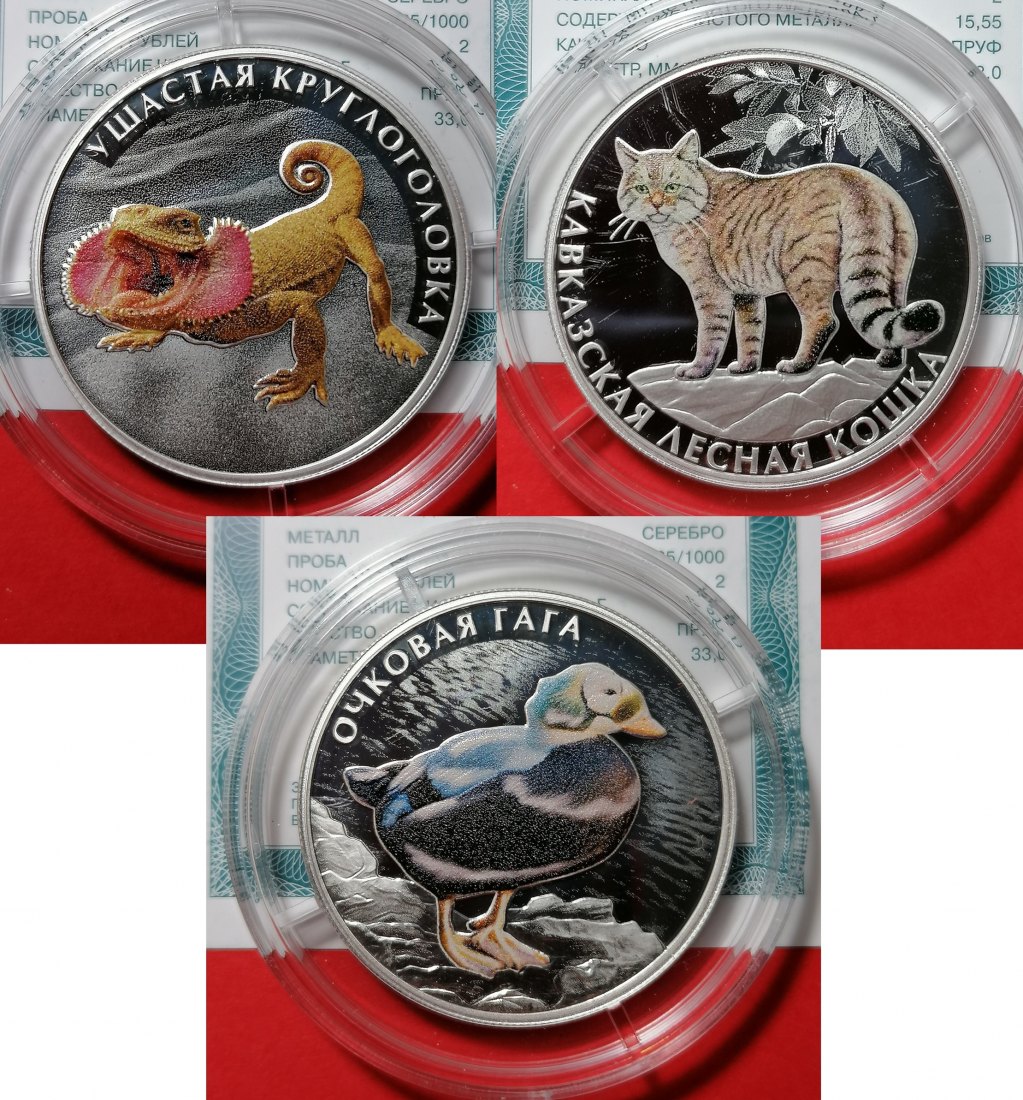  Russland 3x 2 Rubel 2026 Silber - Rote Liste / Rotes Buch 1/2 Oz Proof Coloriert (3er-Set)   