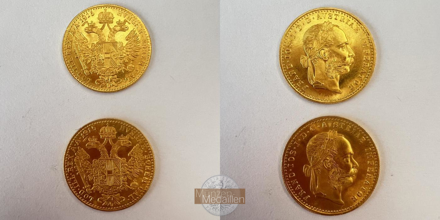  Österreich 2x 1 Ducat - 1915 Francis Joseph I FM-FRANKFURT KM#2267 Feingold: 6,88g   