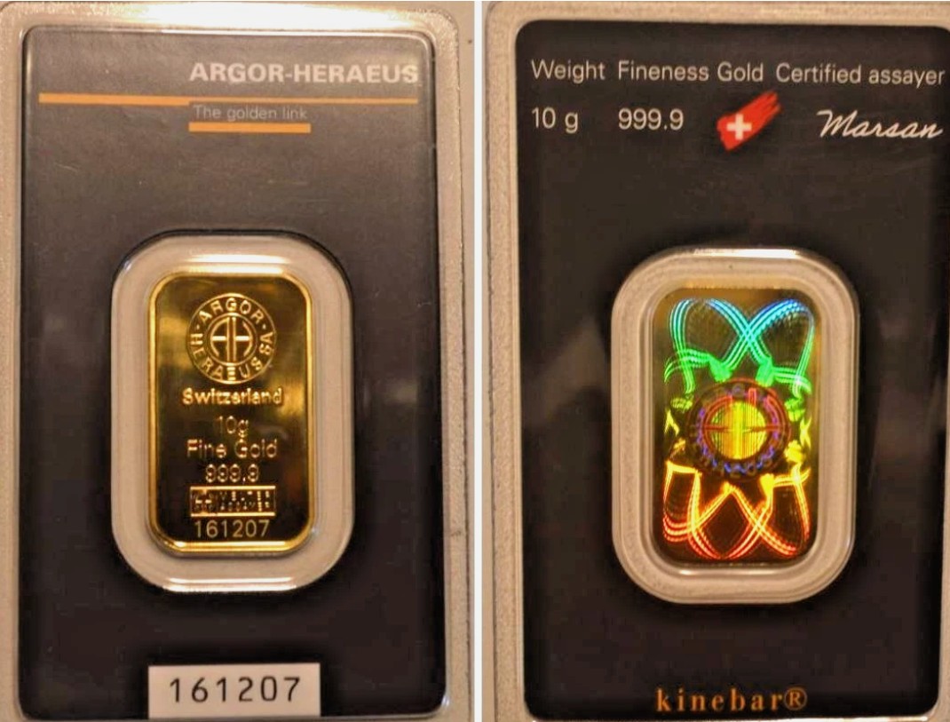  -kirofa - Schweiz - Baren Gold 10 g. KINEBAR - 9999.  ARGOR-HERAEUS. NEU   