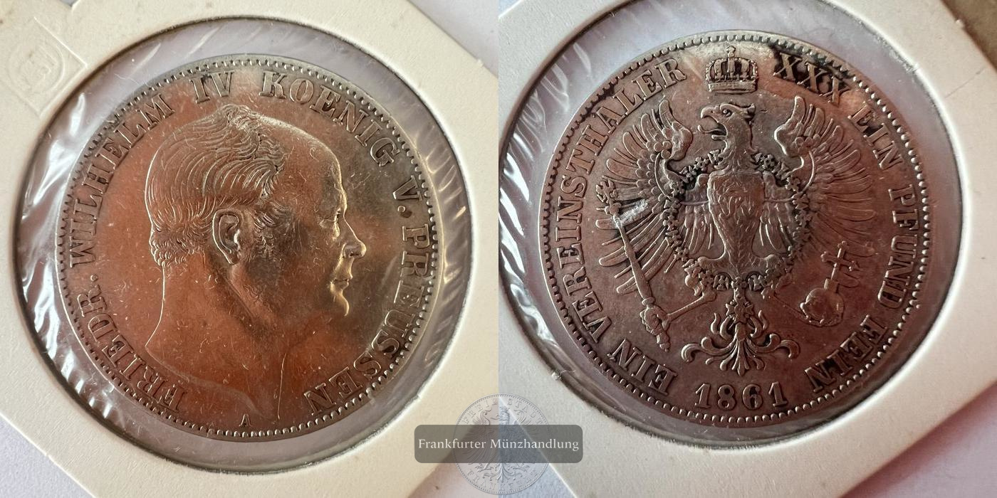  Königreich Preußen 1861 A Friedrich Wilhelm IV. FM-Frankfurt KM#471 Feinsilber: 16,67g   