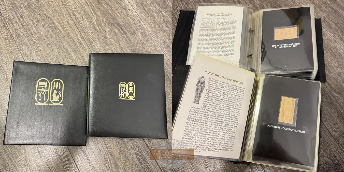  Ägypen Die Schätze des Tutanchamun Alben 23k 55x Goldplättchen (je. 8 Pounds Nominal) MM-Frankfurt   