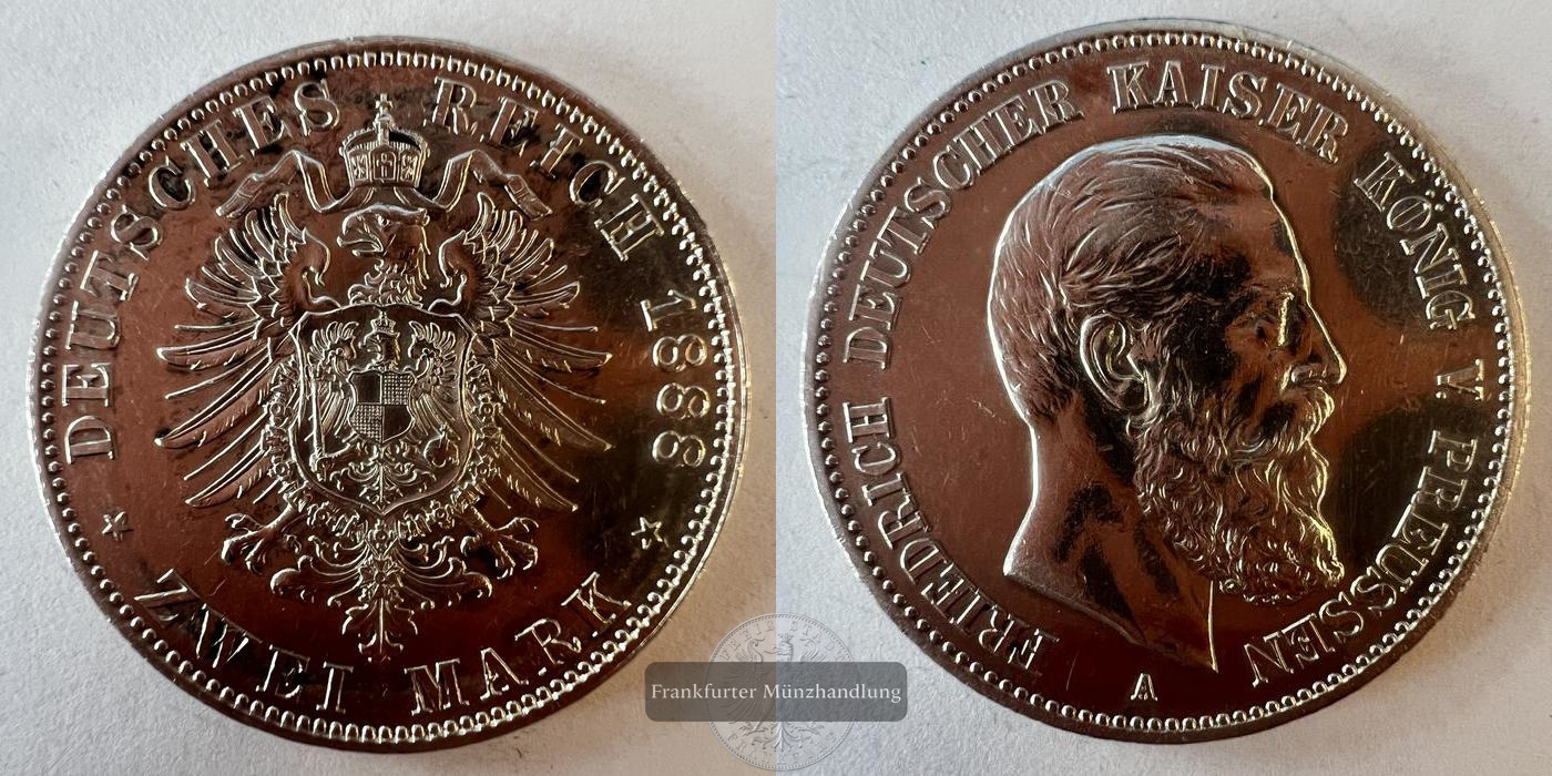  Königreich Preußen 2 Marks - 1888 Frederick III FM-FRANKFURT KM#510 Feinsilber:10g   