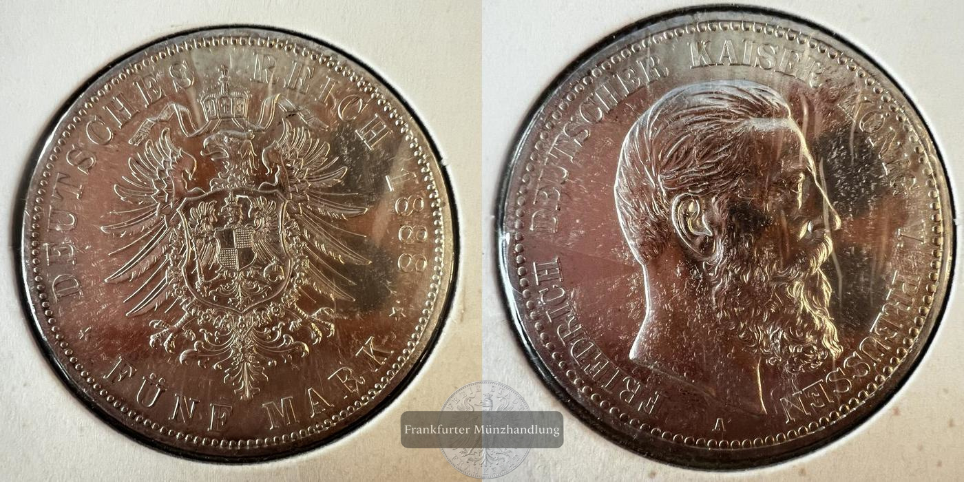  Dt. Kaiserreich. Preußen 5 Mark 1888 A Friedrich III. FM-Frankfurt KM#512 Feinsilber: 25g   