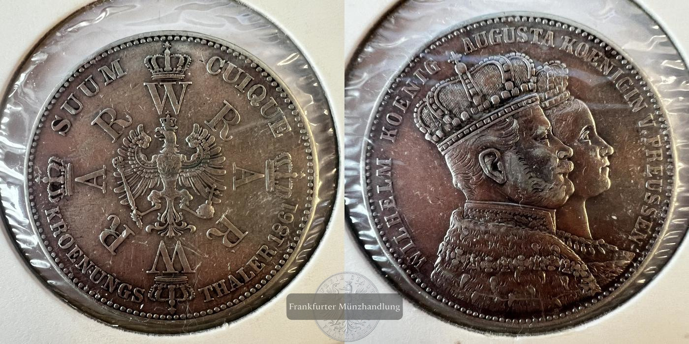  HRR Preußen 1 Thaler - William I (Coronation) 1861 FM-Frankfurt KM#488 Feinsilber: 16,67g   