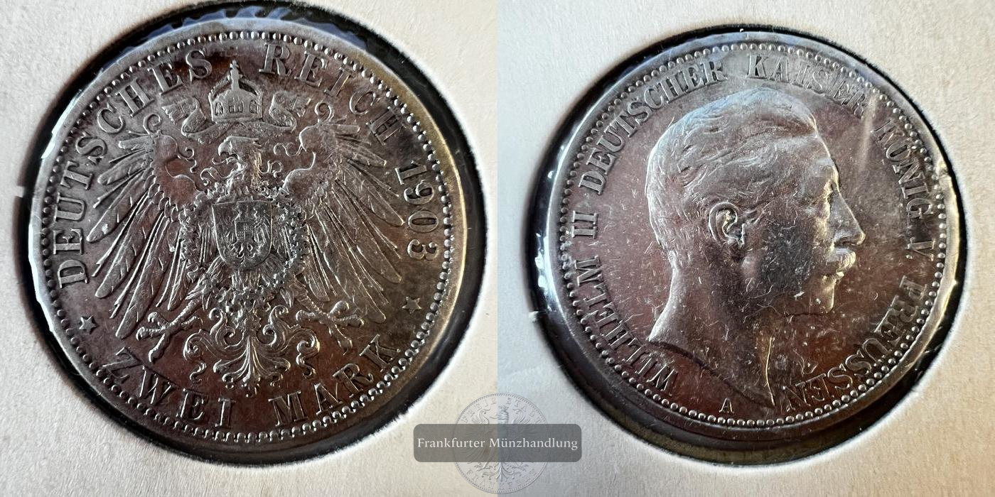  Deutsches Kaiserreich 2 Marks - William II 1903 FM-Frankfurt KM#522 Feinsilber: 10g   