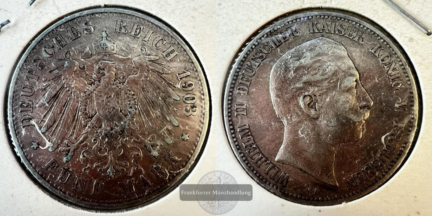  Dt. Kaiserreich, Preußen. 5 Mark 1903 'A' Wilhelm II FM-Frankfurt KM#523 Feinsilber: 25g   