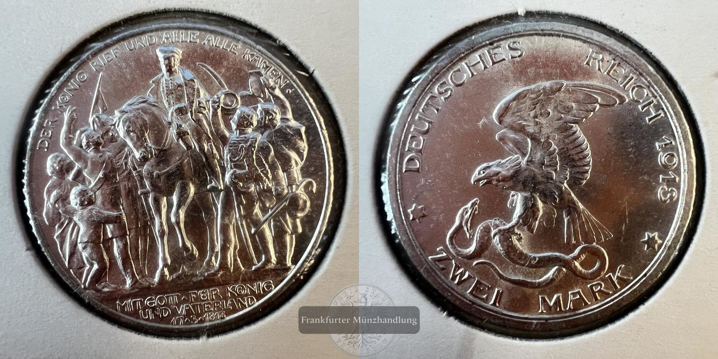  Deutschland 3 Mark - William II 1913 (Declaration of war) FM-Frankfurt KM#534 Feinsilber: 15g   