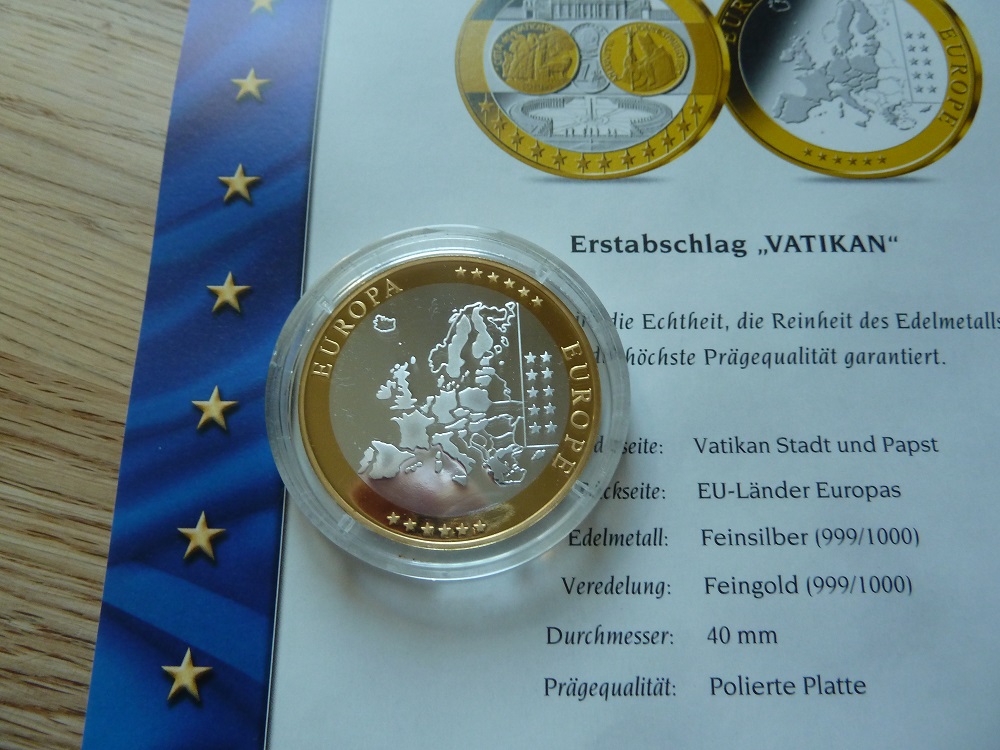  Vatikan Silbermedaille EA/ 20,1 Gramm .999 Silber PP/ Gildet 50 Euro .999 Gold   