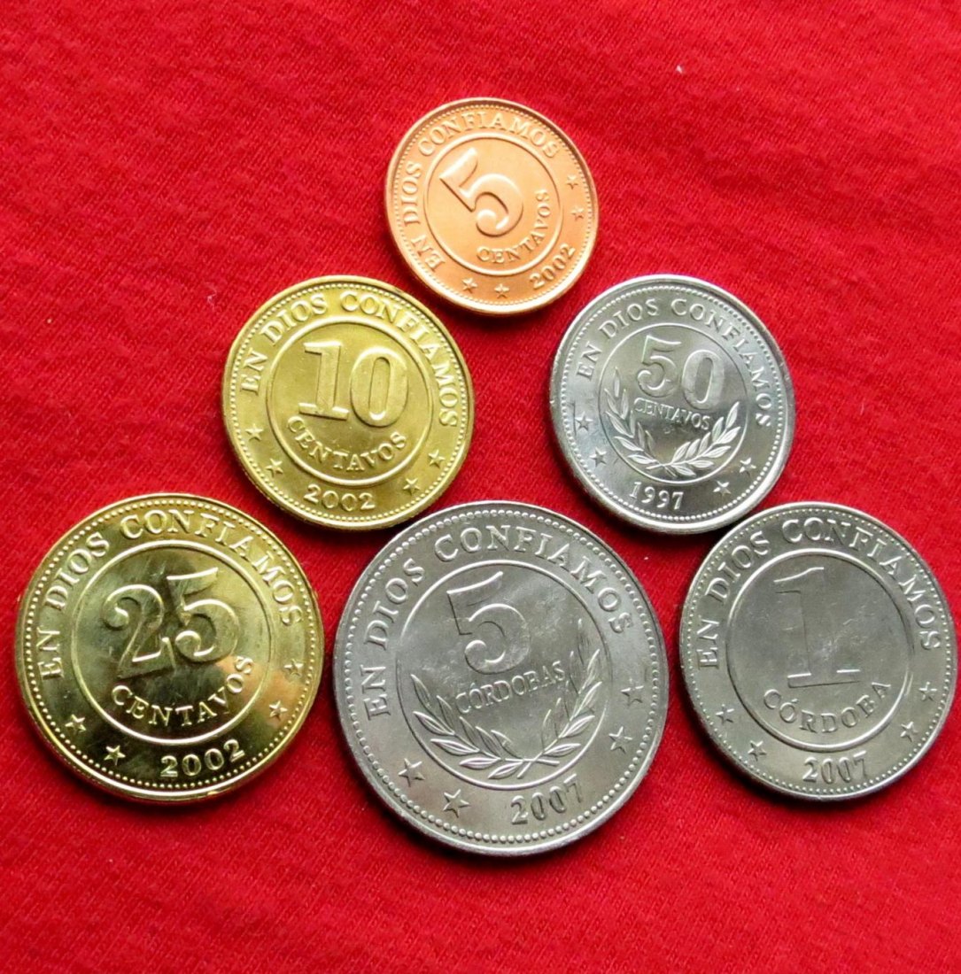 Nicaragua 5 10 25 50 cents 1 5 cordoba -1997-2002-2007