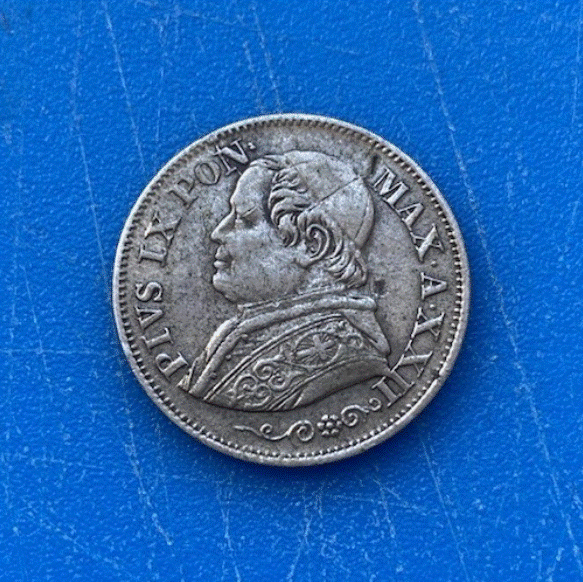  SILBER - Kirchenstaat 10 Soldi (50 Centesimi) 1867 Anno XXII Papst Pius IX.   