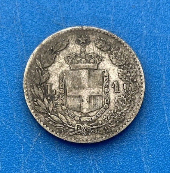  SILBER - Italien 1 Lira 1887 R Umberto I. Gekröntes Savoyer Wappen   