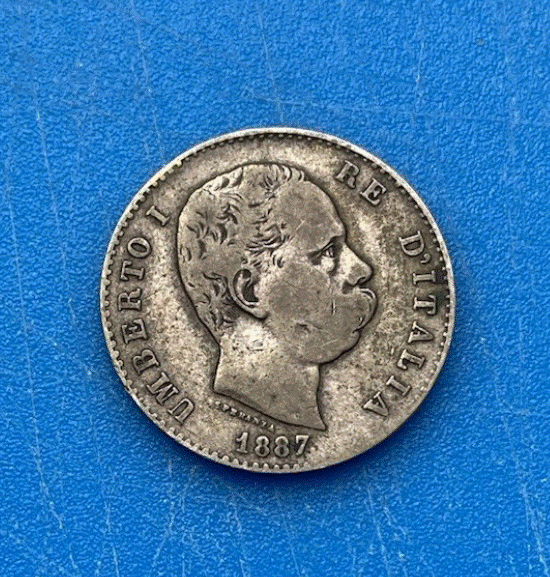  SILBER - Italien 1 Lira 1887 R Umberto I. Gekröntes Savoyer Wappen   