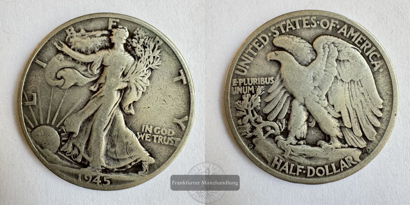  USA 1/2 Dollar 1945 (1916-47) Walking Liberty FM-Frankfurt KM#142 Feinsilber: 11,25   