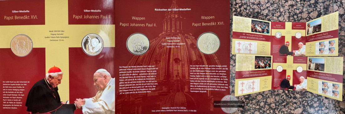  Deutschland 2x Papst Benedikt Sets Besuch in Köln 2005 FM-Frankfurt Feinsilber: 33,6g   