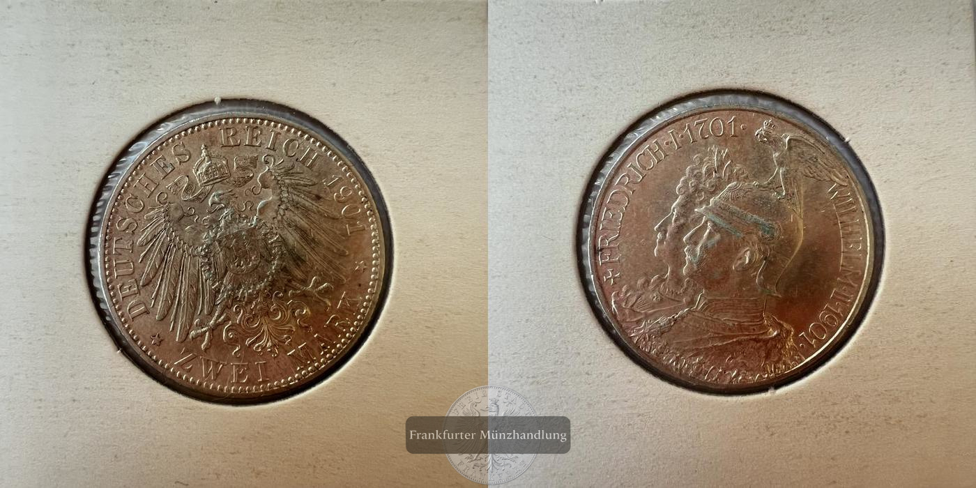  Dt. Kaiserreich 2 Mark 1901 200 Jahre Preußen FM-Frankfurt KM#525 Feinsilber: 10g   