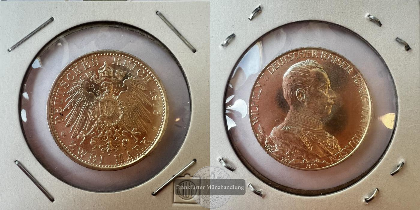  Deutsches Kaiserreich 2 Mark 1913 'A' Wilhelm II FM-Frankfurt KM#533 Feinsilber: 10g   