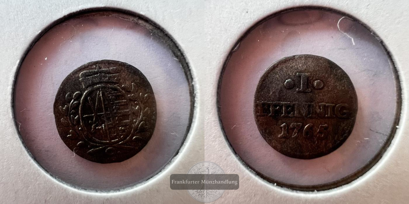  Deutschland 1 Pfennig - 1765 Frederick August III FM-FRANKFURT KM#980 Billon: 0,39g   