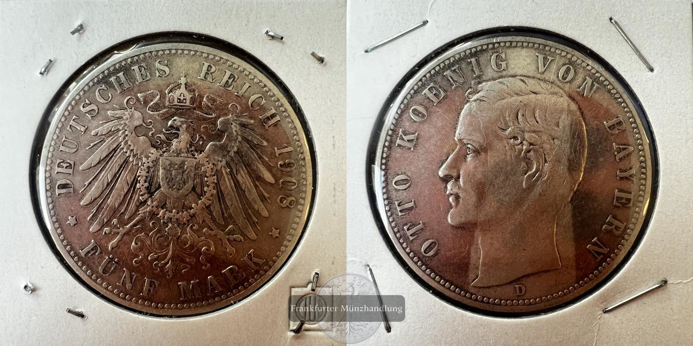  Deutsches Kaiserreich Bayern 5 Mark 1908 D FM-Frankfurt KM#915 Feinsilber: 25g   