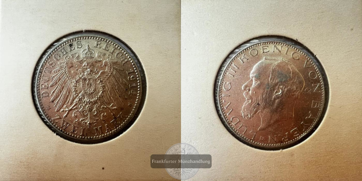  Königreich Bayern 1914 2 Marks - Louis III FM-FRANKFURT KM#1002 Feinsilber: 10g   