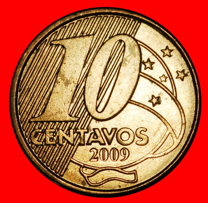  ⰊSOUTHERN CROSS (1998-2025):BRAZIL★10 CENTAVOS 2009★DIES III B! MINT LUSTRE★LOW START! ★ NO RESERVE!   